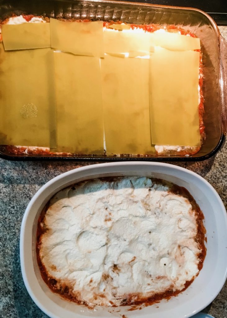 assembling lasagna