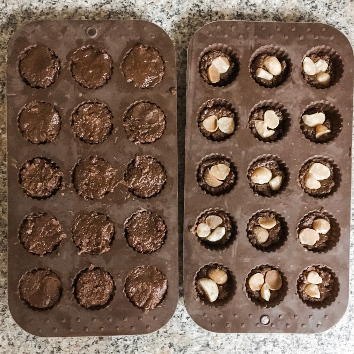 chocolate covered macadamia nuts in molds