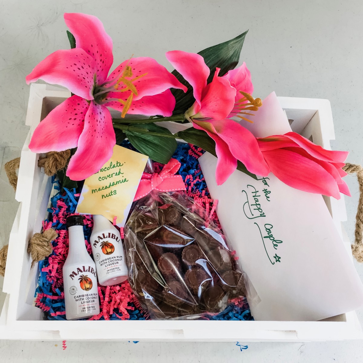 luau basket with chocolates
