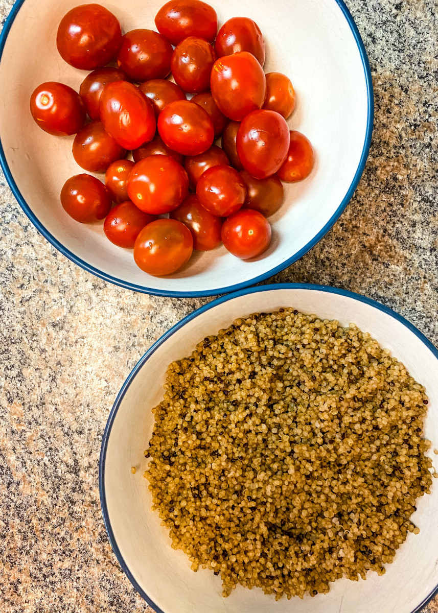 two bowls with grape tomatoes and quinoa