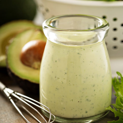 avocado salad dressing in a glass jar