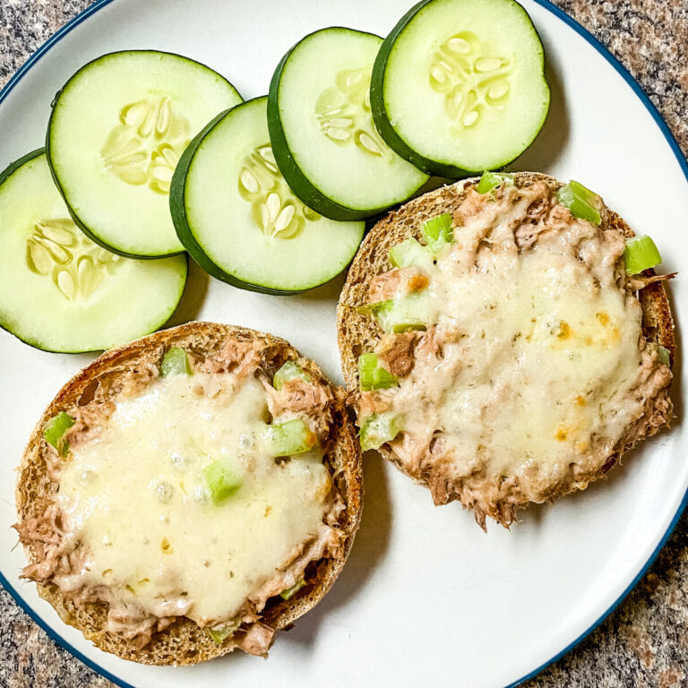 healthy tuna melt with cucumber slices