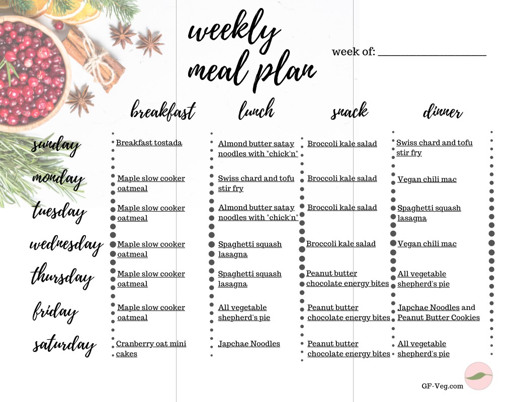 Weekly meal plan with winter recipes - GFveg