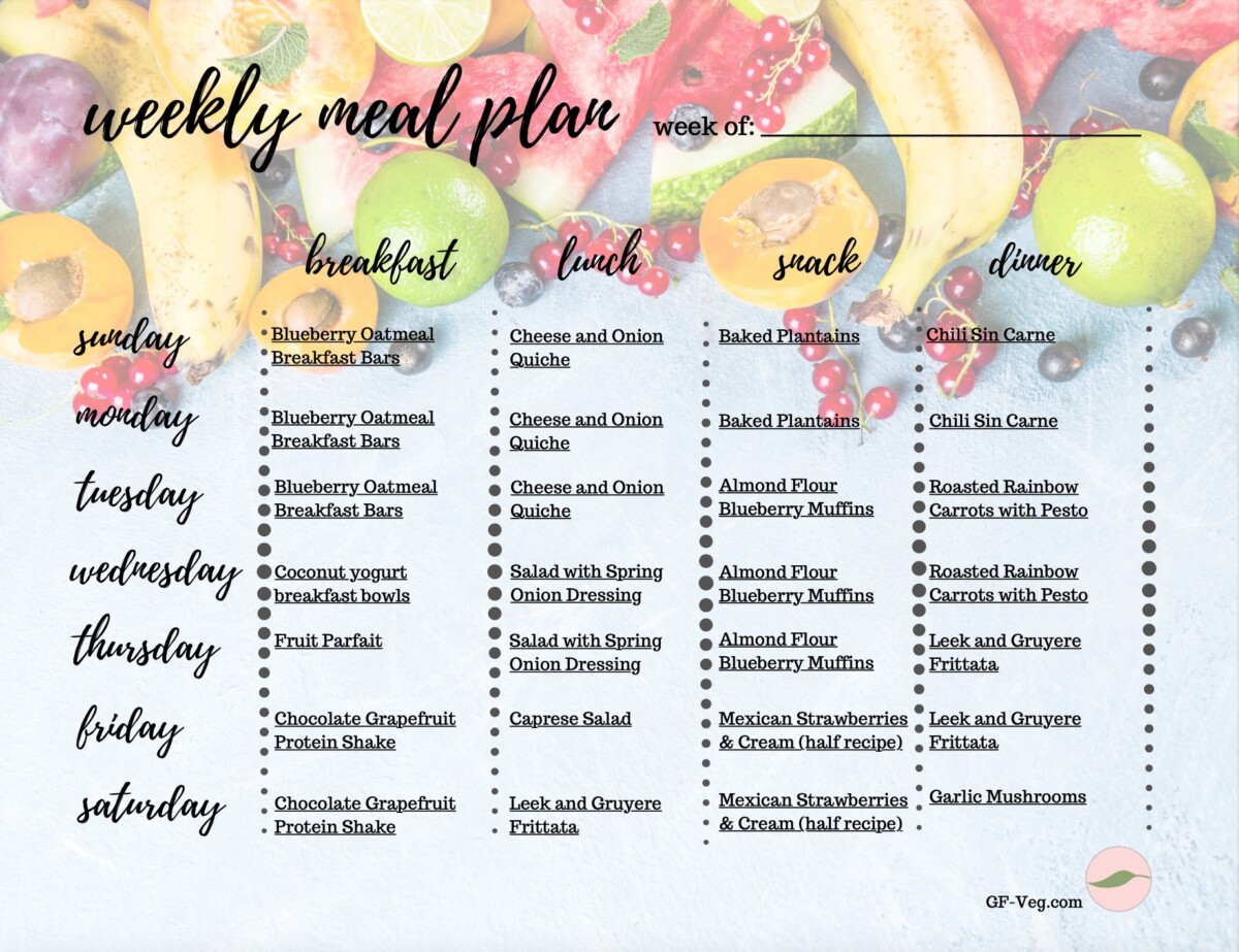 Printable weekly meal plan with summer recipes